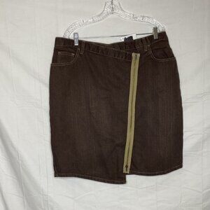 Ashley Stewart (SZ 16) Brown Denim Zip -up Front Jean Skirt